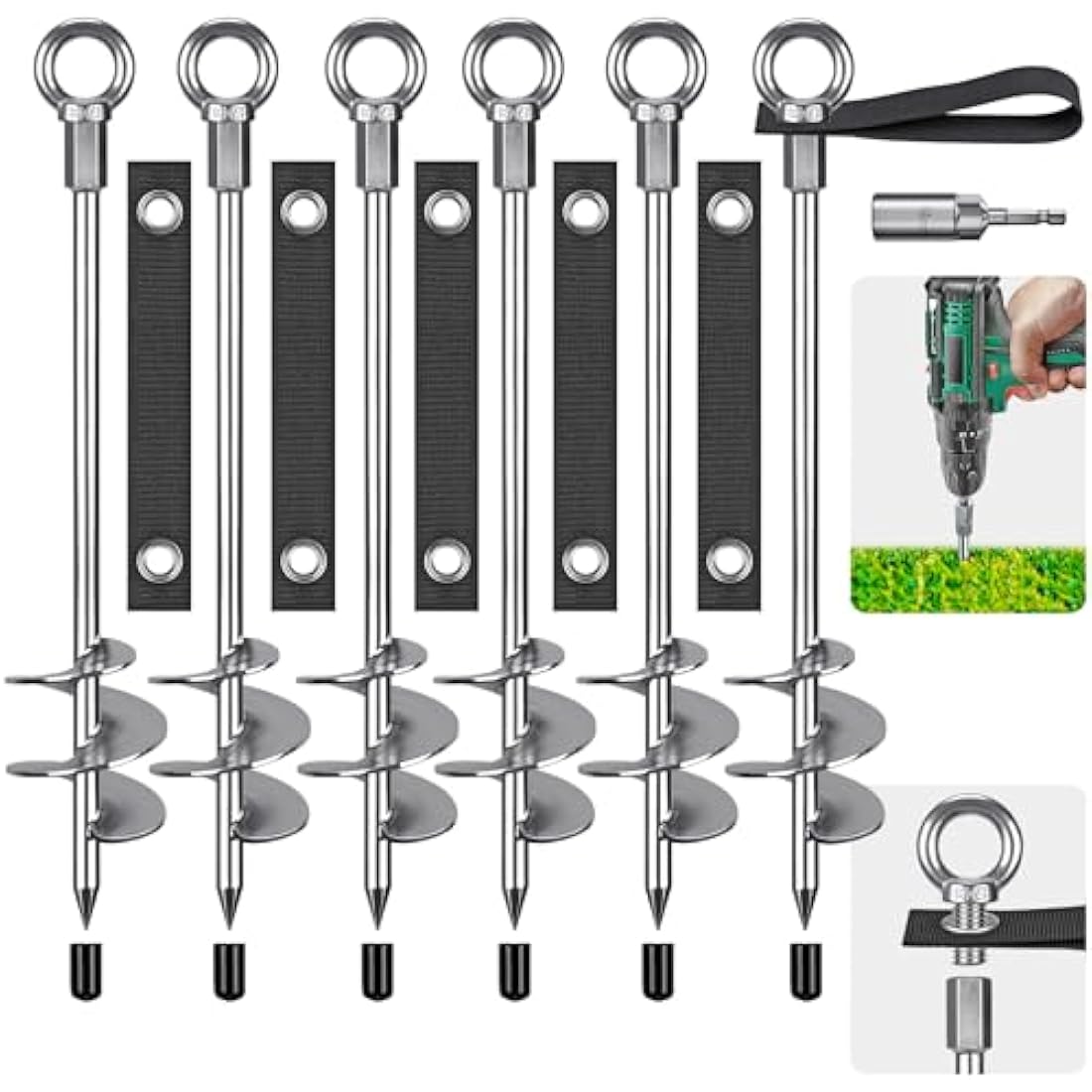 Jolof Store 45cm Heavy Duty Ground Anchor Spiral Tent Pegs - 6 Pack