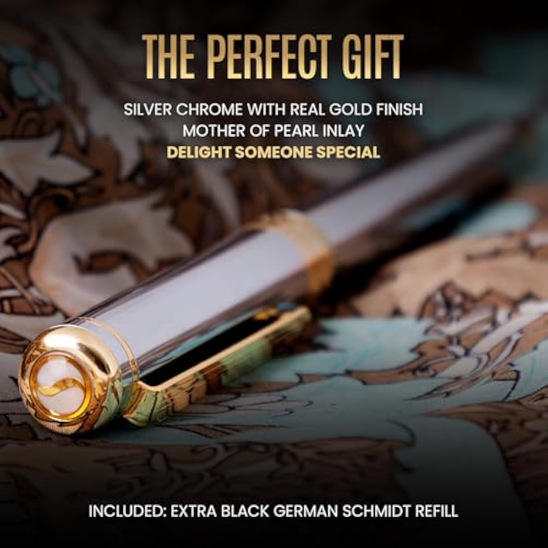 Scriveiner Silver Chrome Rollerball Pen | Gold Plated Luxury Pen