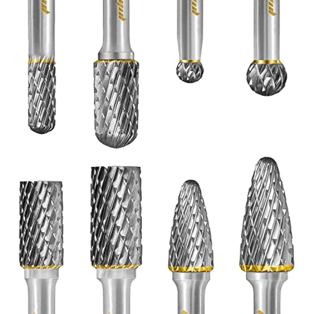 Pilim 8PC Tungsten Carbide Burr Set | 1/4" Shank Double Cut Rotary Bits