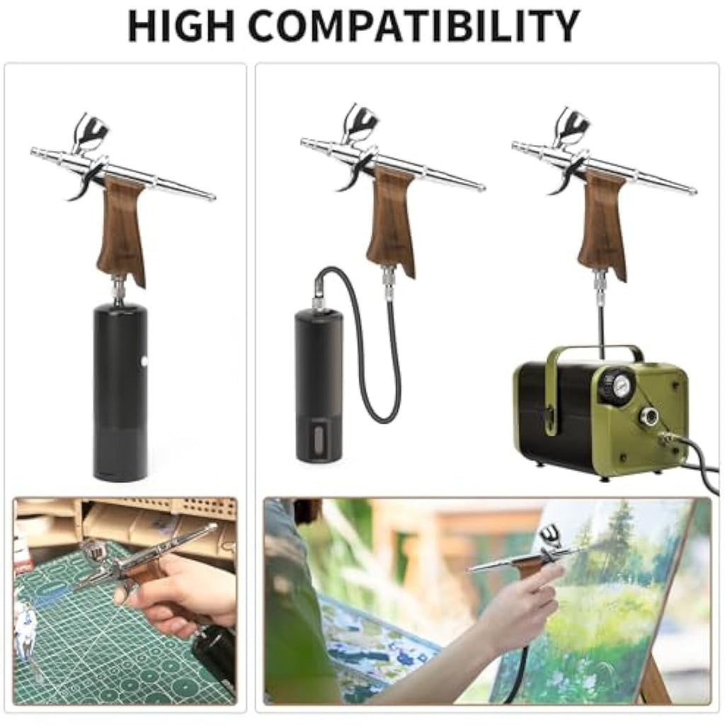 Bucasso Double Action Airbrush Kit with 3 Nozzles and Wooden Handle