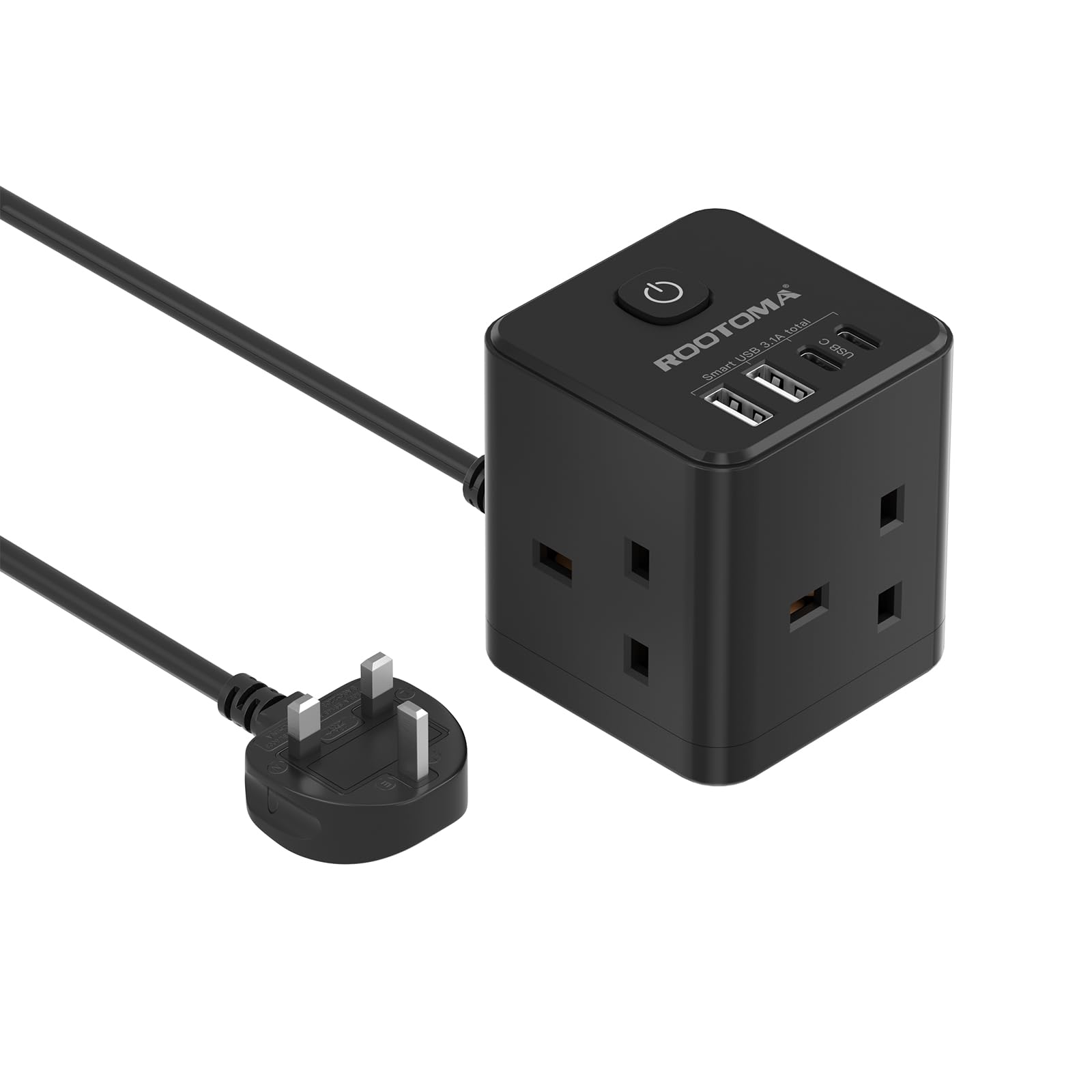 Cube Extension Lead – 3 Way Power Tower with 4 USB C Slots