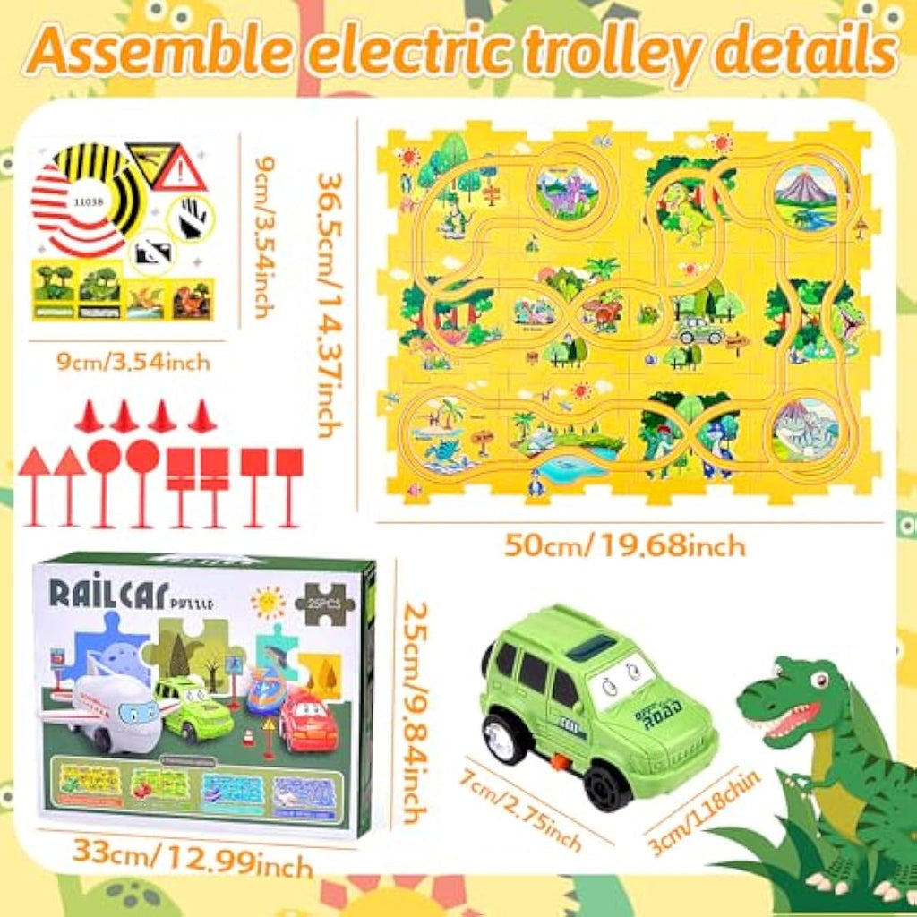 Pipihome Dinosaur Puzzle Track Car Set - DIY Electric Rail Building Toy