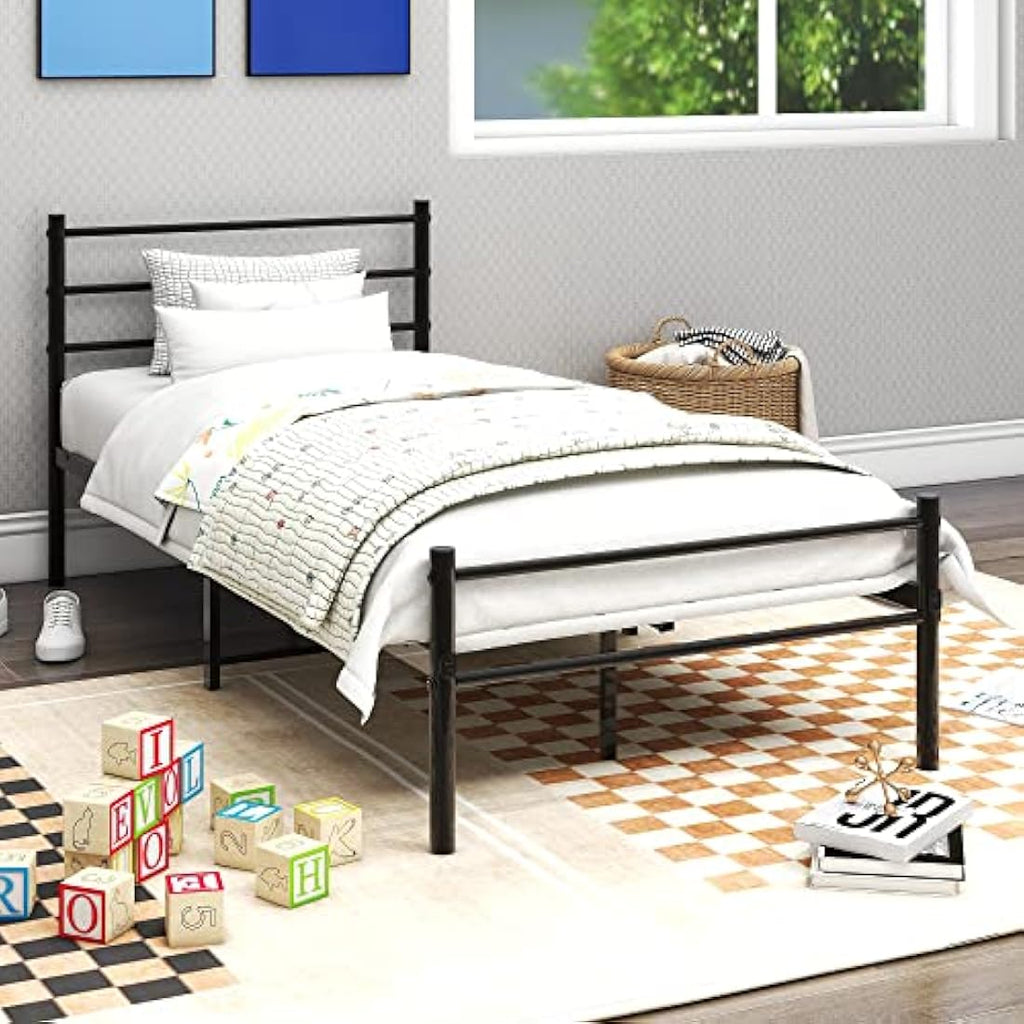 Diahomy 3ft Single Metal Platform Bed Frame with Headboard - Black