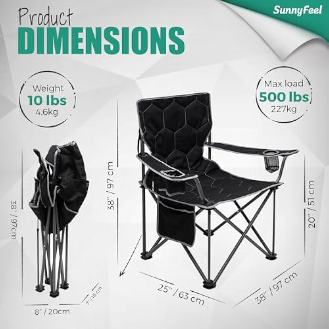Sunnyfeel Oversized Camping Chair – Heavy Duty Folding Seat, 500lb Capacity