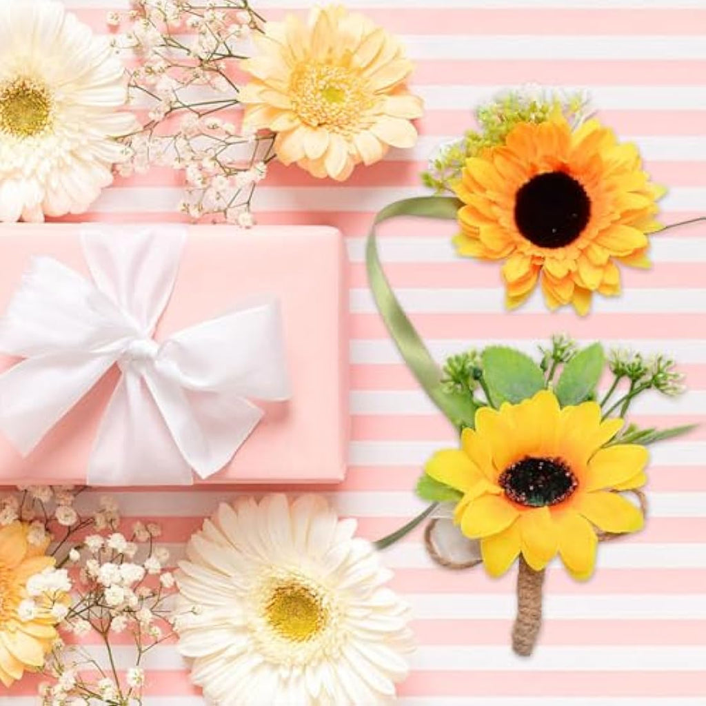 Sunflower Wrist Corsage and Boutonniere Set for Weddings