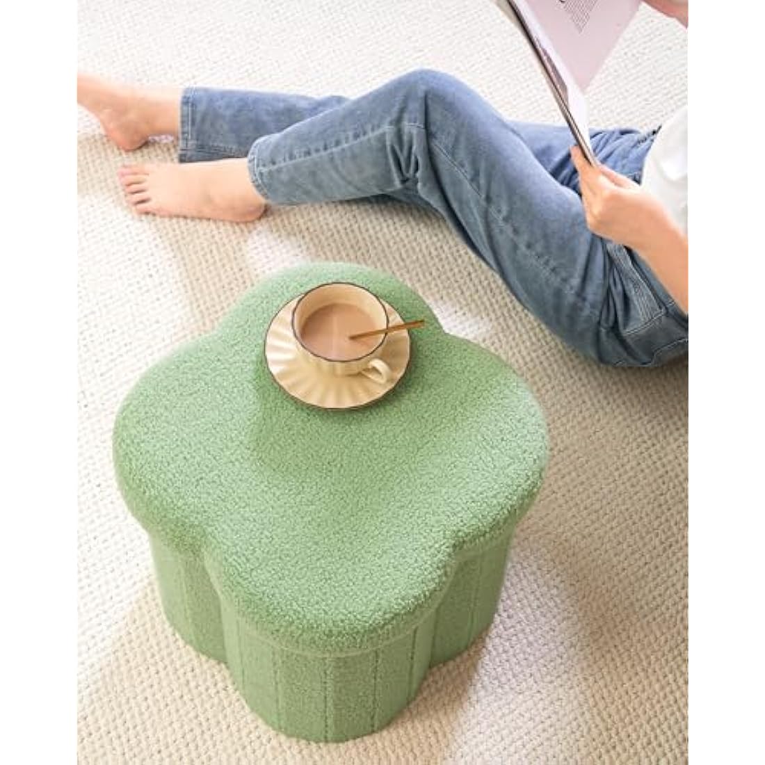 Boucle Storage Ottoman – Folding Teddy Fabric Toy Chest