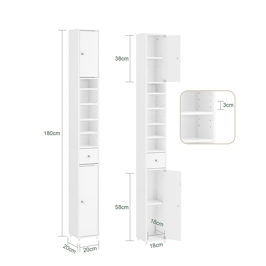 SoBuy Narrow Bathroom Tall Cabinet – Slim Storage Cupboard in White MDF