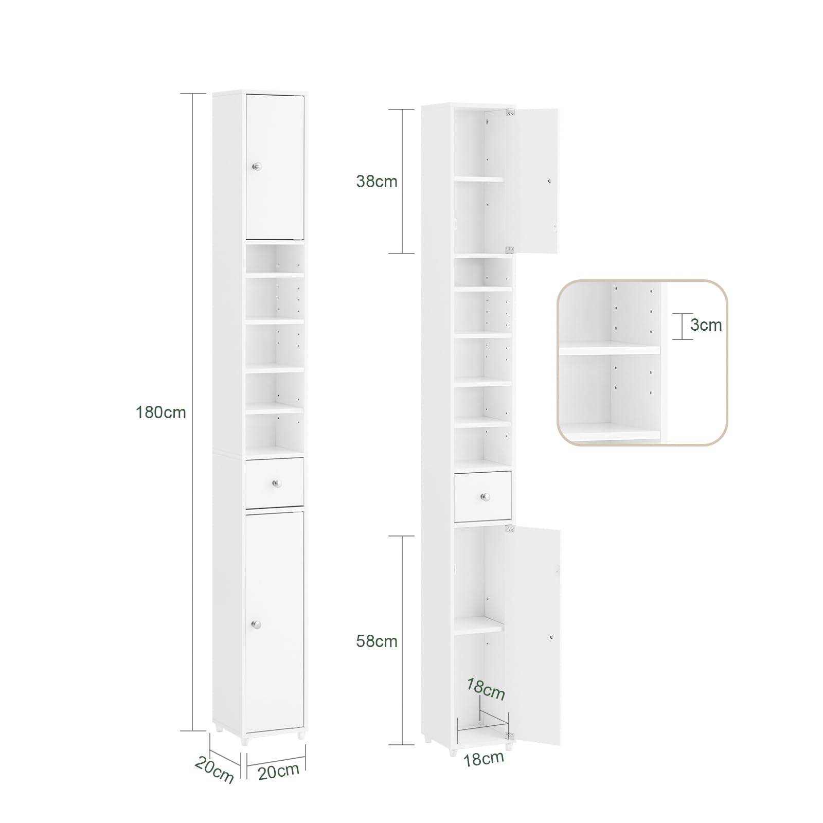 SoBuy Narrow Bathroom Tall Cabinet – Slim Storage Cupboard in White MDF