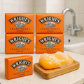 Wright's Coal Tar Traditional Soap Pack of 4 with Bamboo Soap Dish