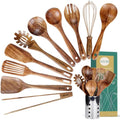 Jolof Store 11-Piece Natural Teak Wood Kitchen Utensil Set with Holder