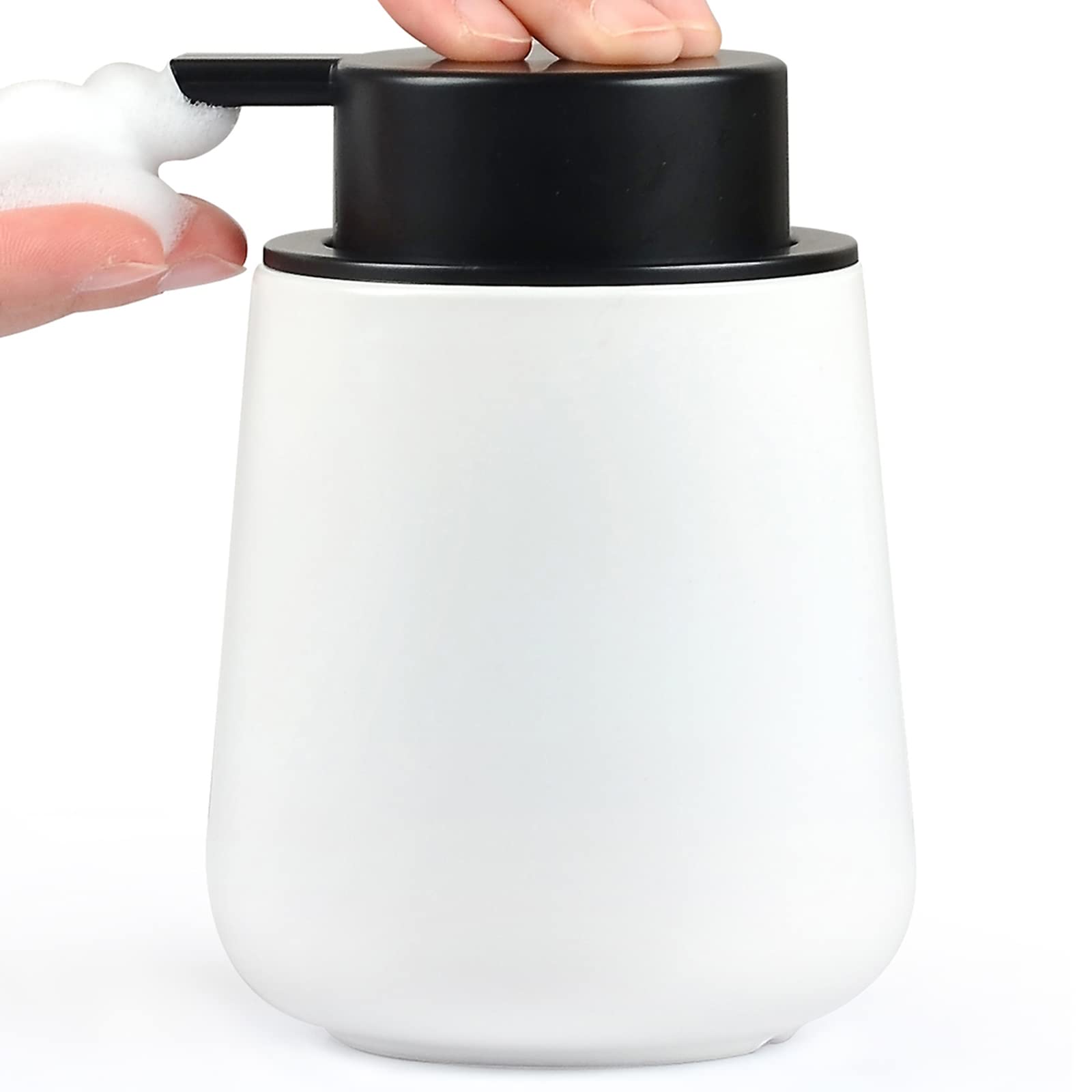 Bosilunlife Matte White Ceramic Foaming Soap Dispenser - 12oz for Bathroom