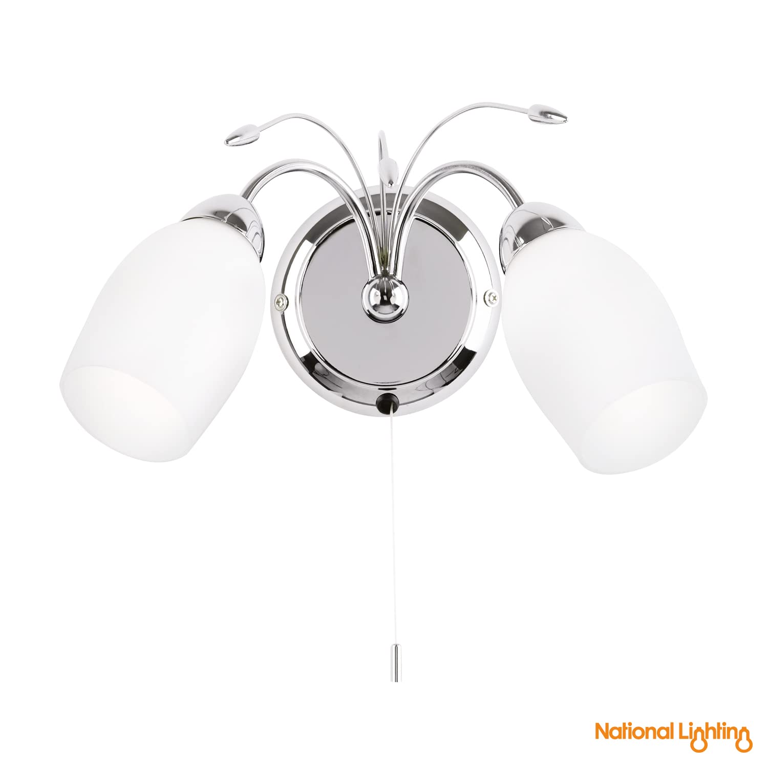 Albert Dimmable Twin Wall Sconce – Chrome Opal Glass LED Light