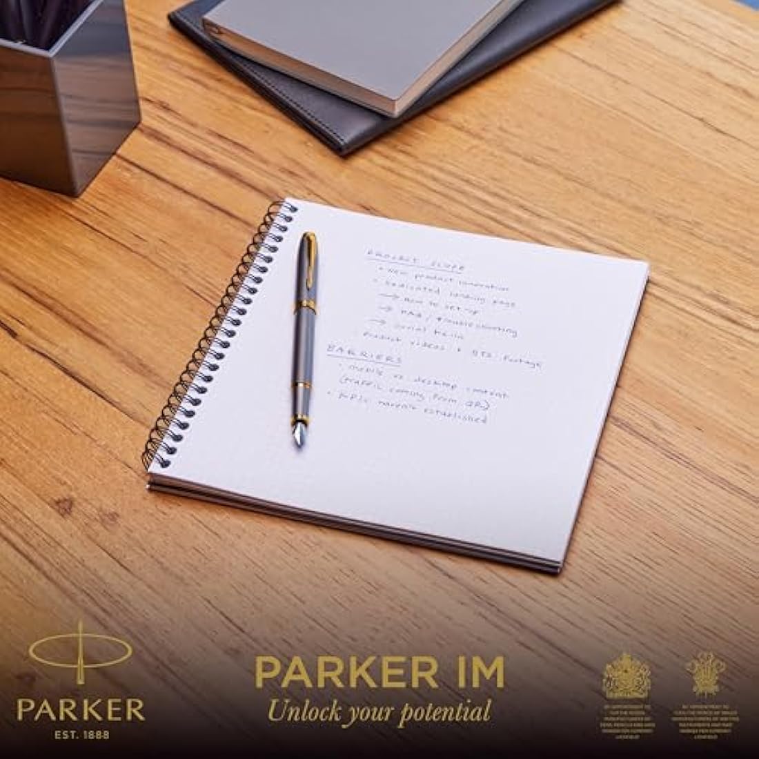 Parker IM Fountain Pen – Grey Lacquer with Gold Trim, Fine Nib