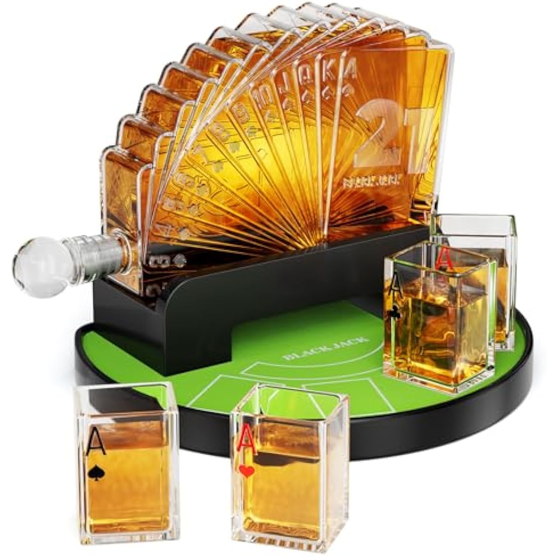 Kollea Blackjack Whiskey Decanter Set | 37.2oz Casino Decanter with 4 Glasses