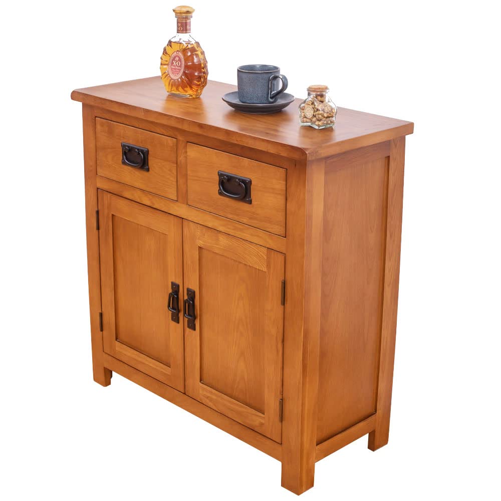 Aurotrice Oak Small Sideboard/2 Door 2 Drawer Mini Sideboard/Living Room Storage Rustic …