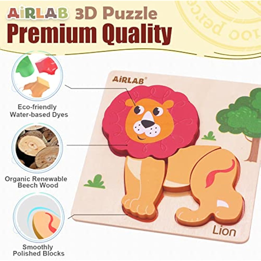 Airlab Wooden Animal Jigsaw Puzzles – Montessori Sensory Toddler Toys