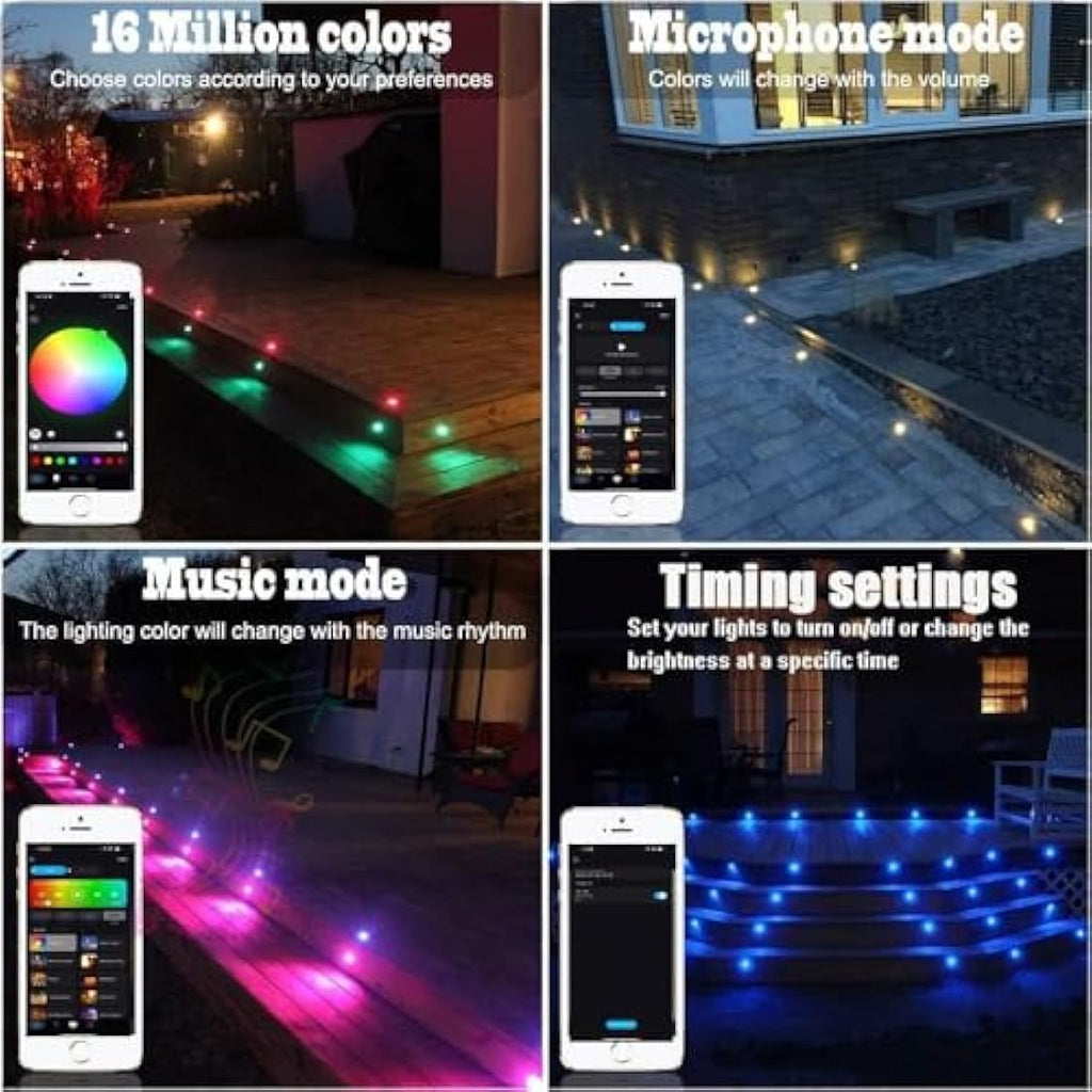 RGB LED Deck Lights - IP67 Waterproof Smart Patio Lighting 30pk