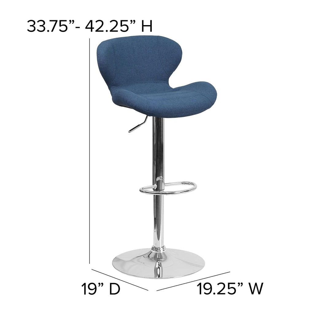 Flash Furniture Denville 2 Pack Contemporary Blue Fabric Adjustable Height Barstool with Curved Back and Chrome Base - image 5