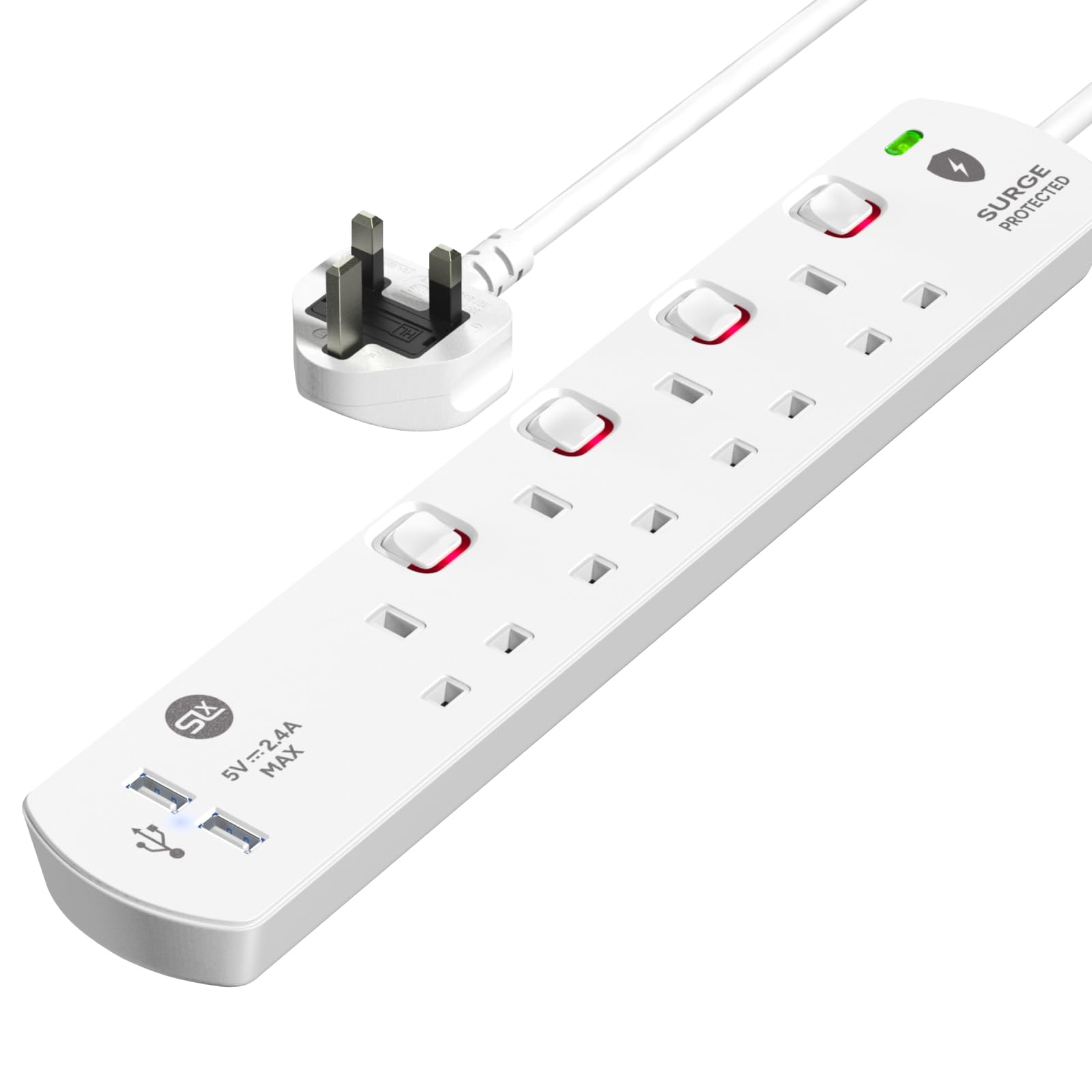SLx 4-Way Surge Protected Extension Lead with 2 USB Ports – 1m