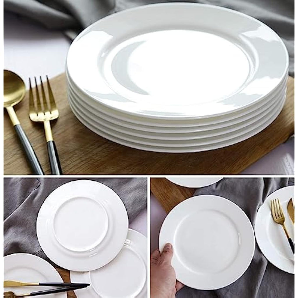 12-Piece White Porcelain Side Plates | 8-Inch Dessert Dishes
