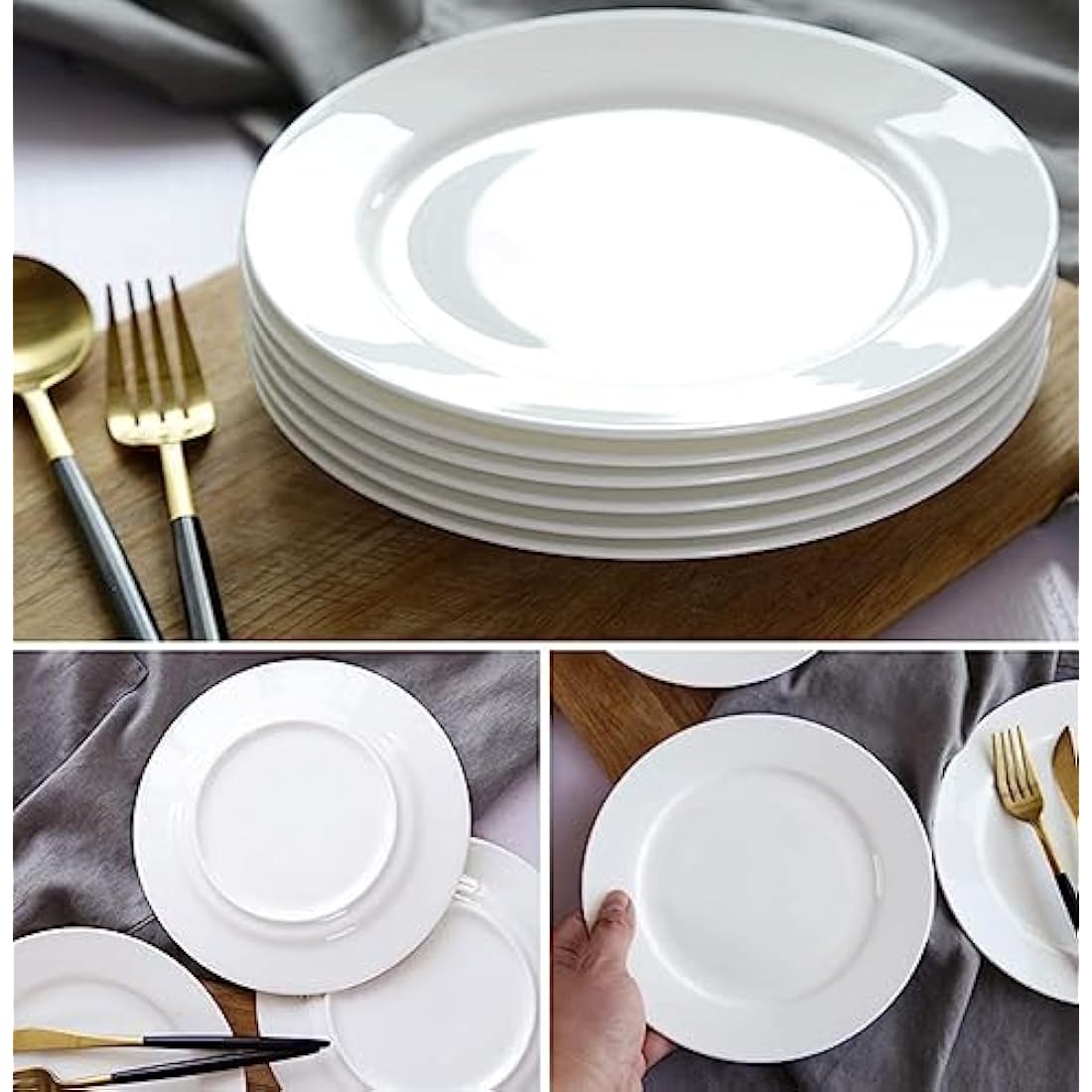 12-Piece White Porcelain Side Plates | 8-Inch Dessert Dishes