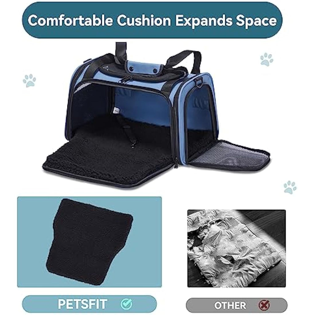 Petsfit Large Cat Carrier | Expandable Pet Travel Bag for 2 Cats - Blue