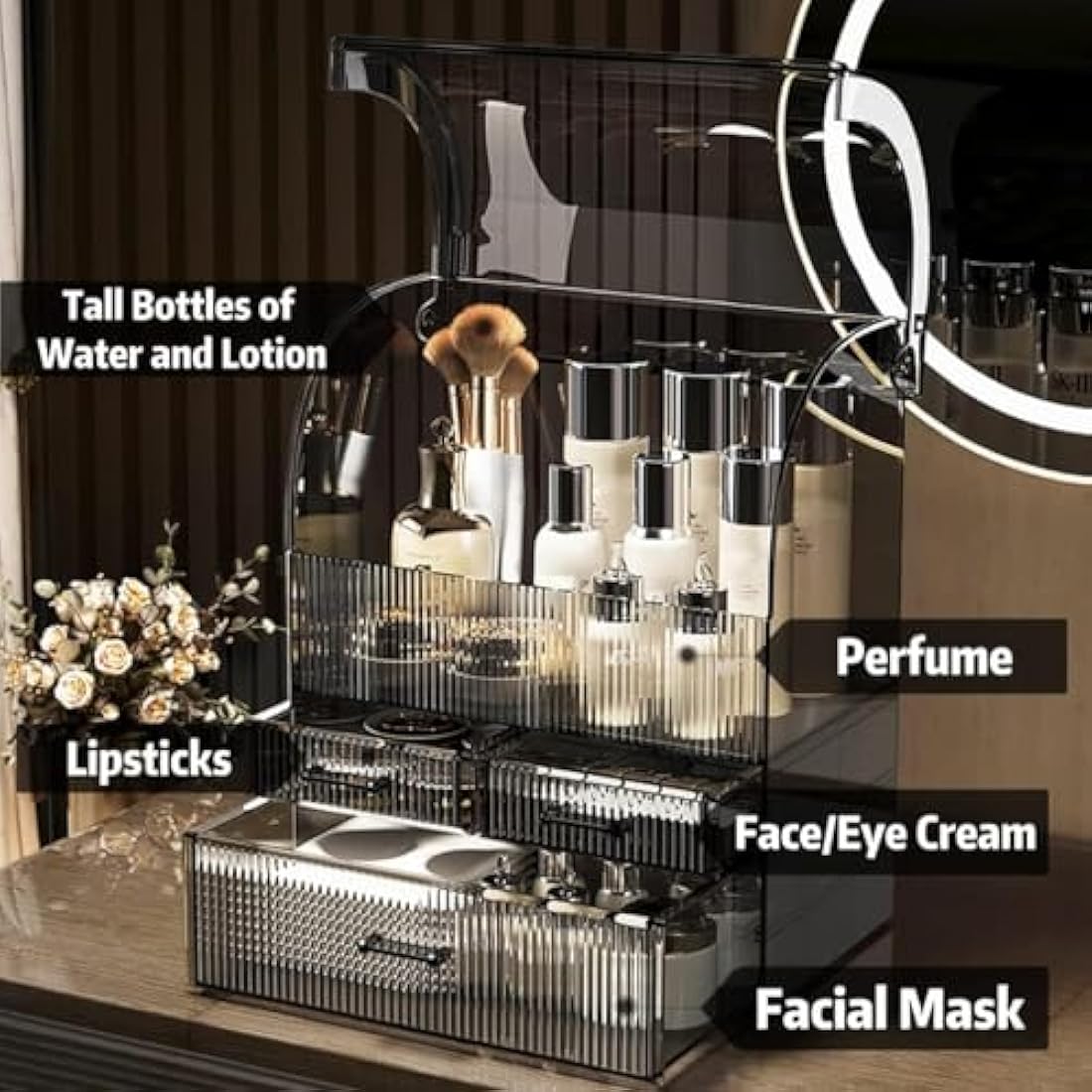 SIOOUI Acrylic Makeup Organizer | XL Waterproof Cosmetic Storage Case