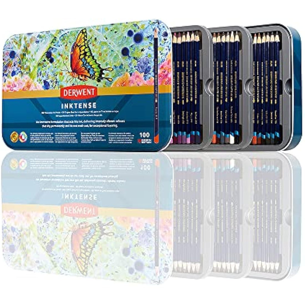 Derwent Inktense Pencils - 100 Permanent Water-Soluble Art Set in Tin