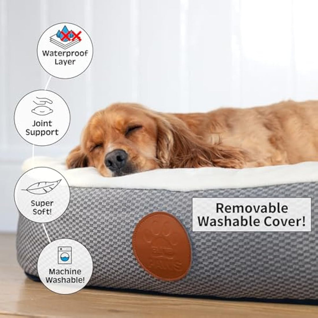 Elite Paws UK Orthopaedic Dog Bed – Bolstered Fleece Bed in Cream/Grey