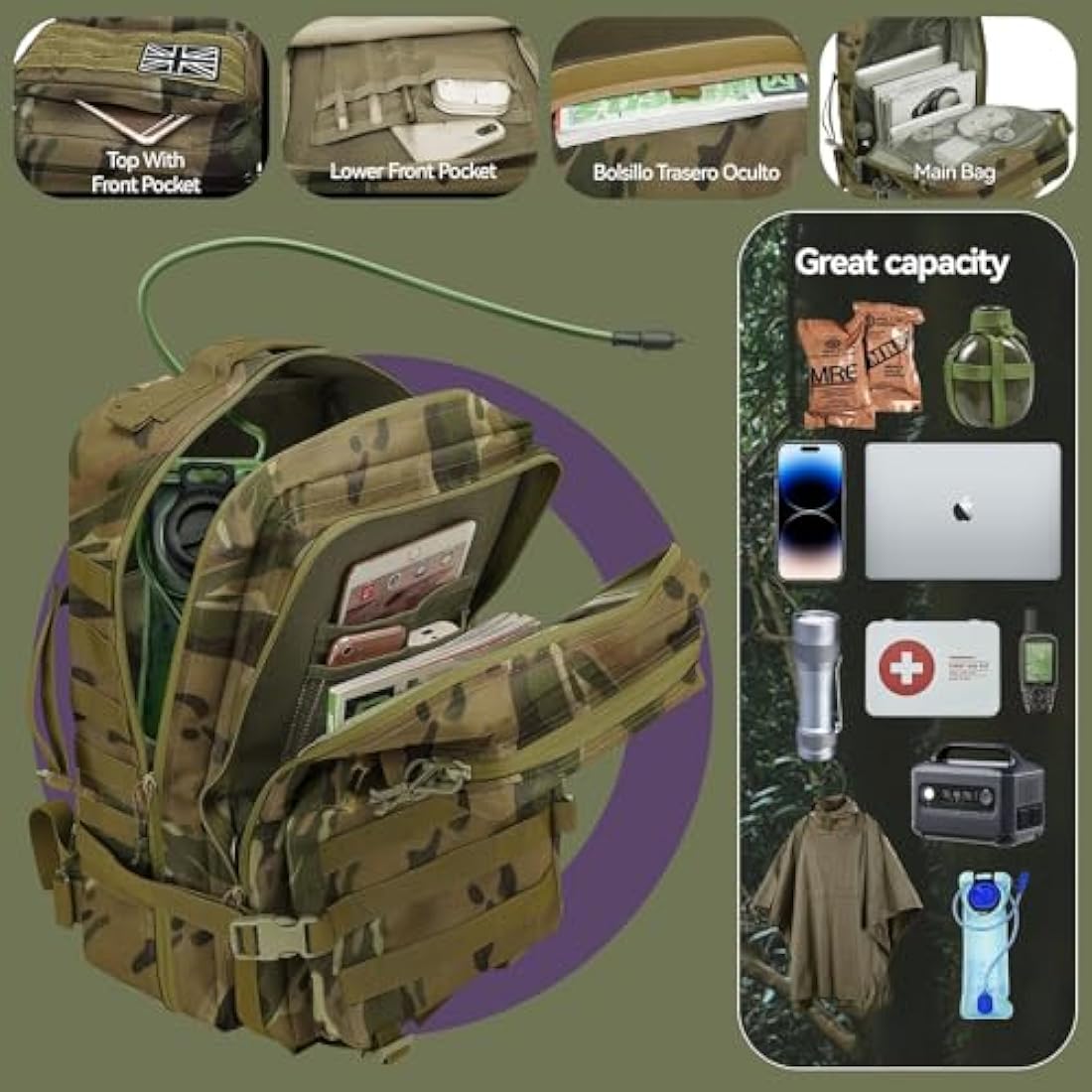 Delgeo 45L Military Tactical Backpack – Waterproof MOLLE Assault Pack