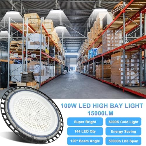 ZXICH UFO LED High Bay Light | 100W 10000LM 6500K IP65 Waterproof – 4 Pack