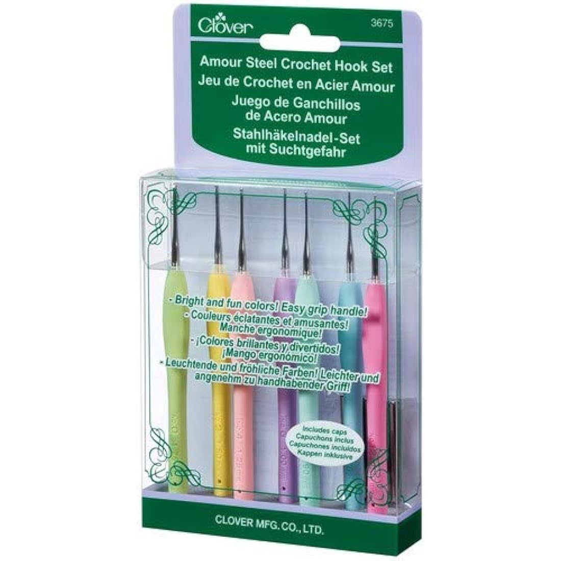 Clover Ergonomic Crochet Hook Set - 7 Piece Precision Metal Needles