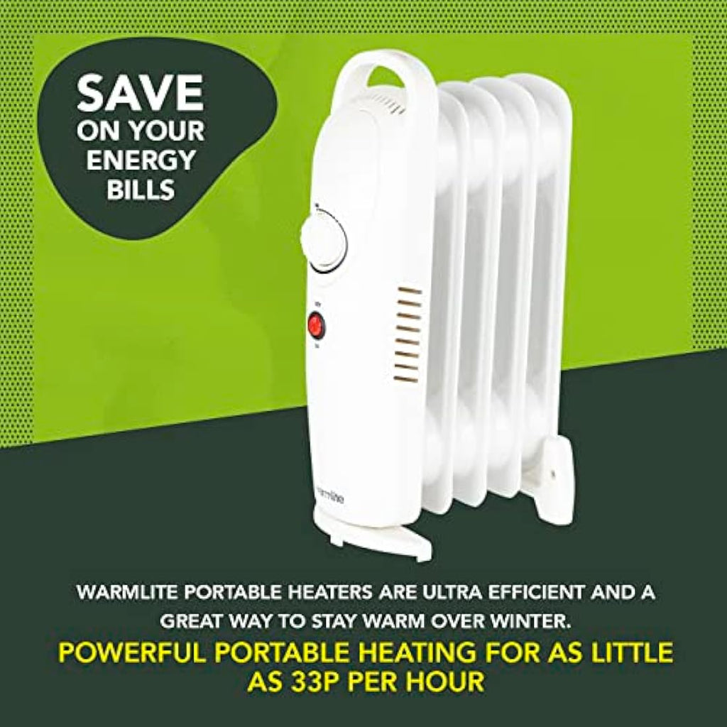 Warmlite 5 Fin Oil Filled Radiator - 650W Portable Electric Heater