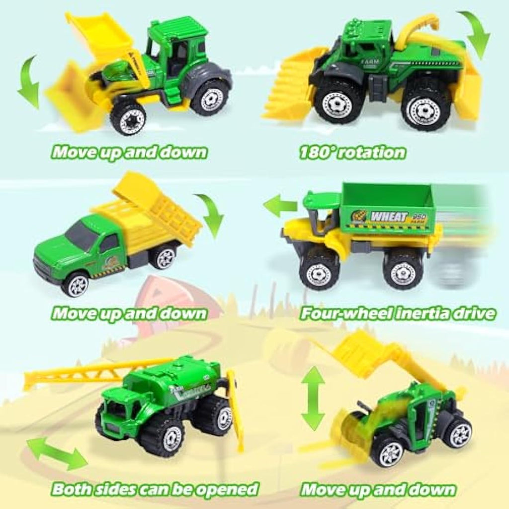 Oriate 6-Piece Diecast Farm Tractor Toy Set – Educational Mini Vehicles