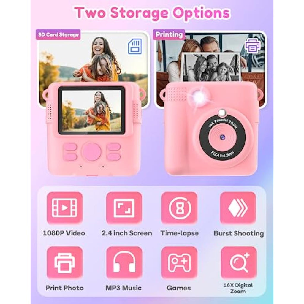YORKOO Kids Instant Print Camera – 1080P HD Digital Camcorder with 32GB SD