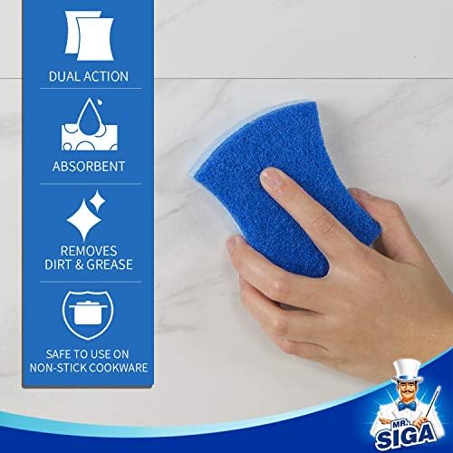 MR.SIGA Non-Scratch Cellulose Scrub Sponge – Dual-Sided Kitchen 12 Pack