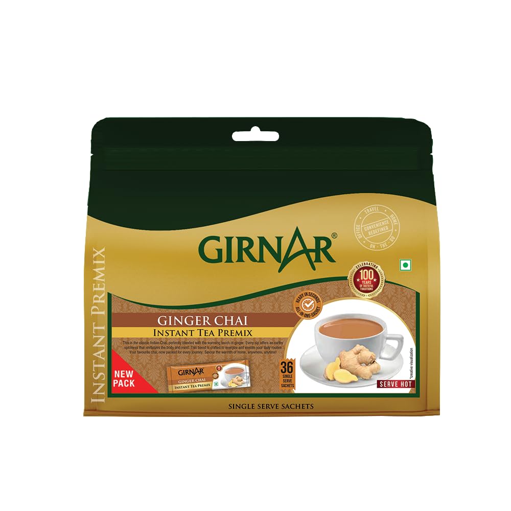 Girnar Instant Ginger Tea Premix – 36 Sachets Hot Beverage Pack