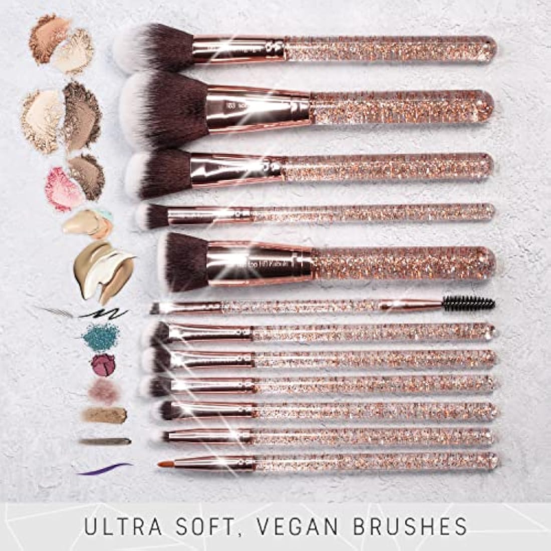 Niré Beauty 15-Piece Glitter Makeup Brush Set with Case and Sponge