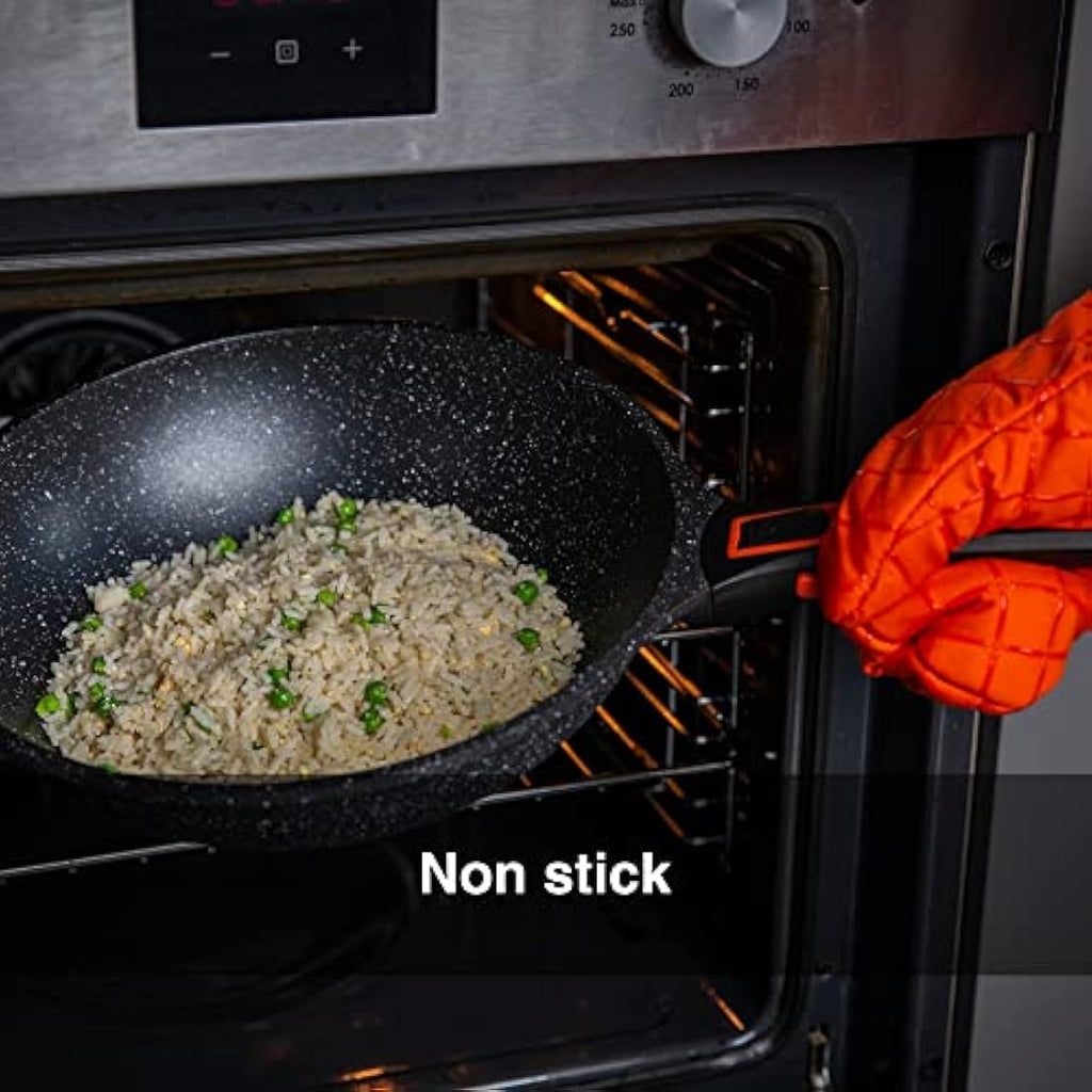 Pep Non-Stick Induction Wok with Lid and Detachable Handle - 29cm Aluminium