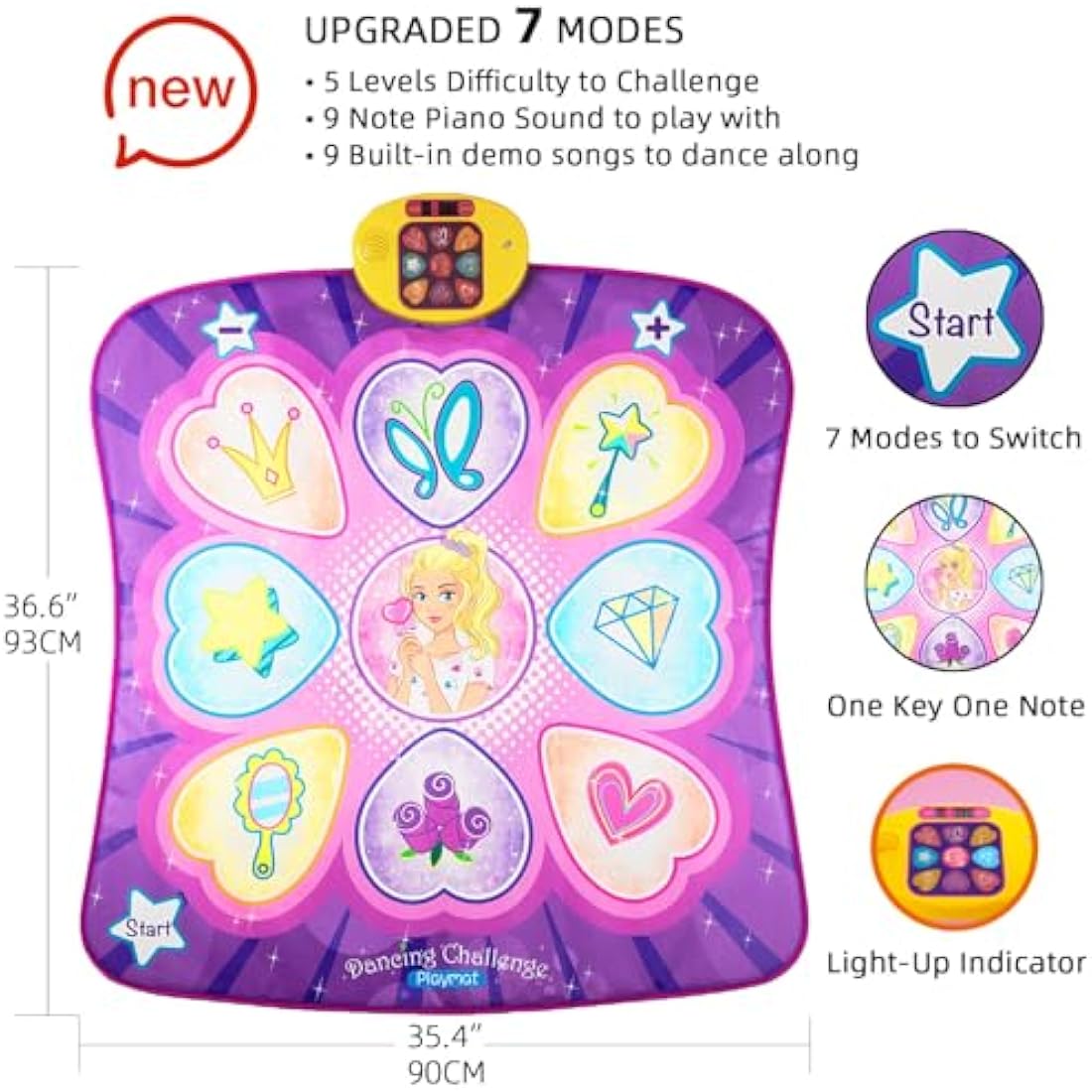Sunlin Purple Dance Mat for Girls | 7 Game Modes & LED Lights Musical Toy