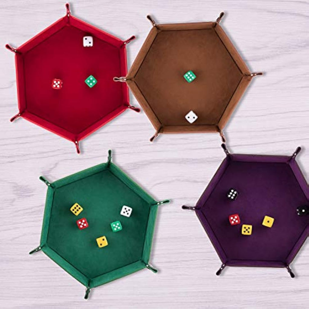 Jolof Store Hexagon Dice Tray – 4 Pack PU Leather & Velvet DND Trays