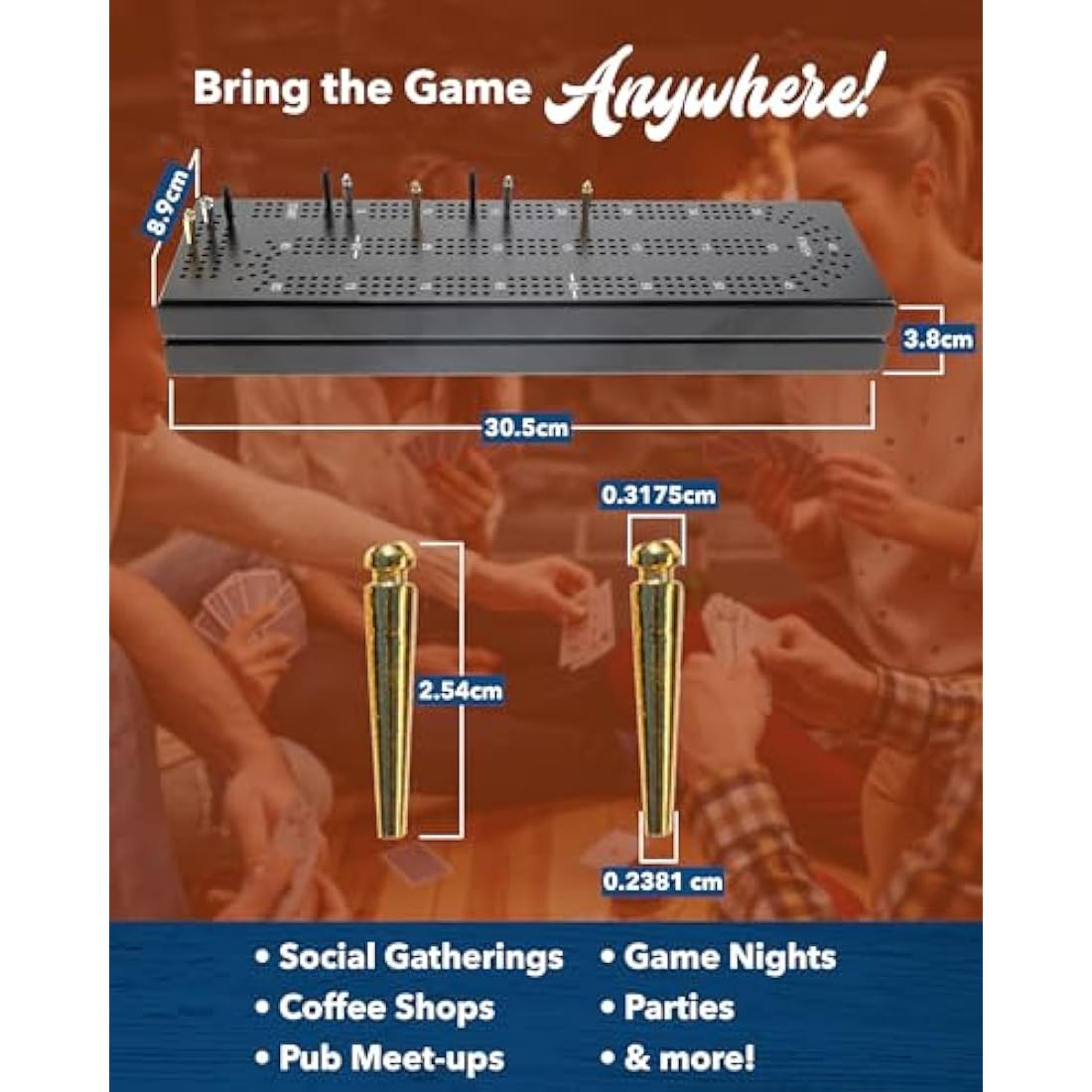 WE Games Travel Cribbage Board – Black Stained Oak with Metal Pegs