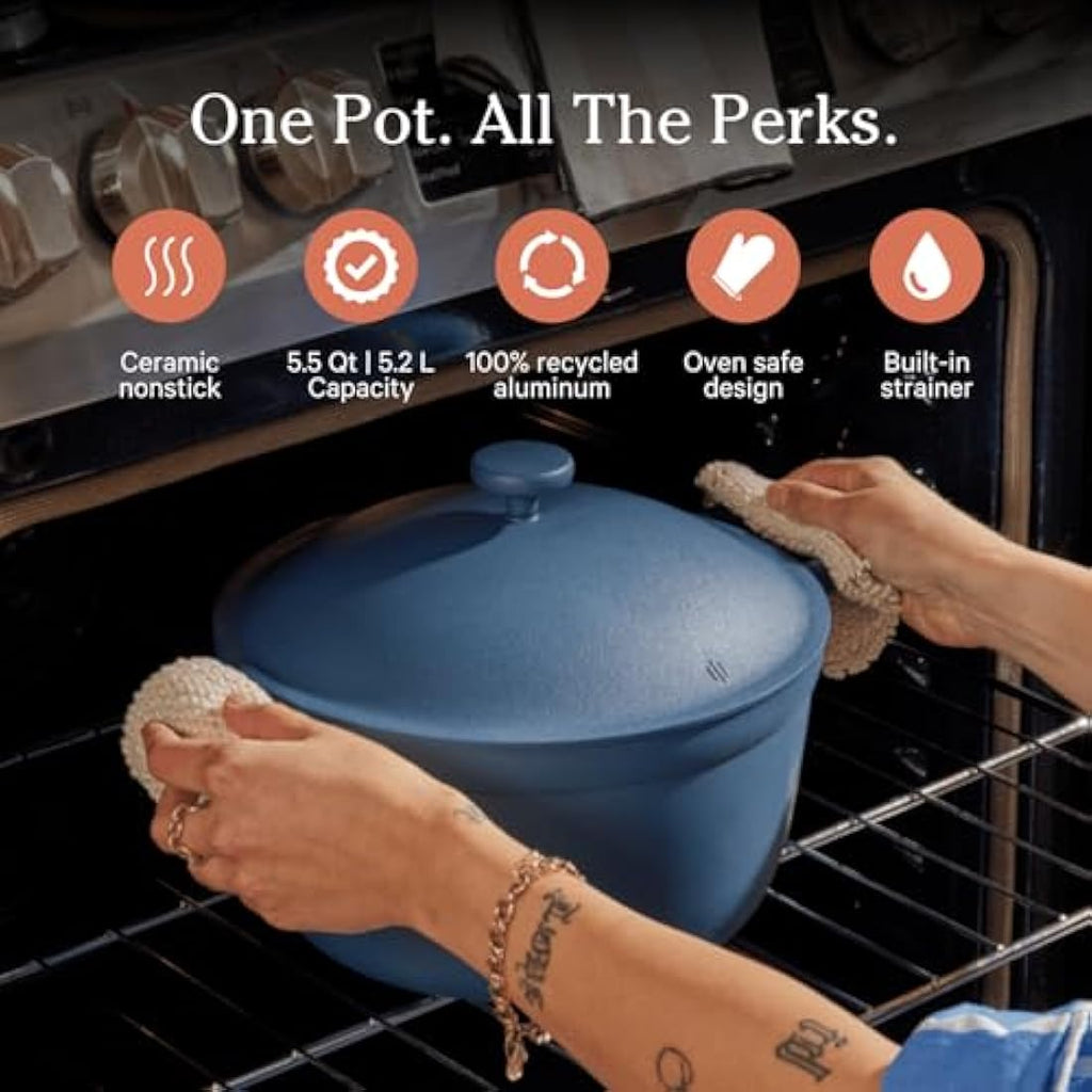 Our Place Perfect Pot – 5.2L Nonstick Ceramic Dutch Oven, Blue Salt