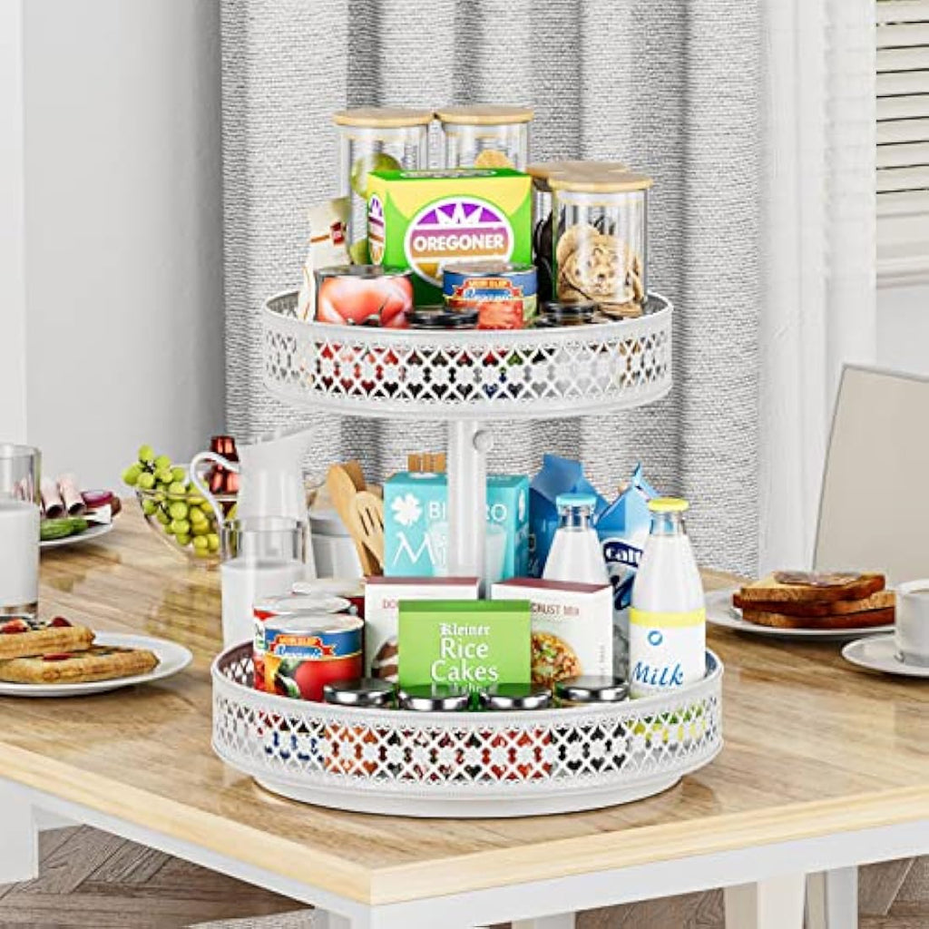 2-Tier Metal Lazy Susan – 12" Adjustable Rotating Spice Rack