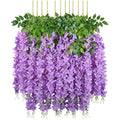 12pcs Artificial Wisteria Vine Hanging Silk Flowers – Purple