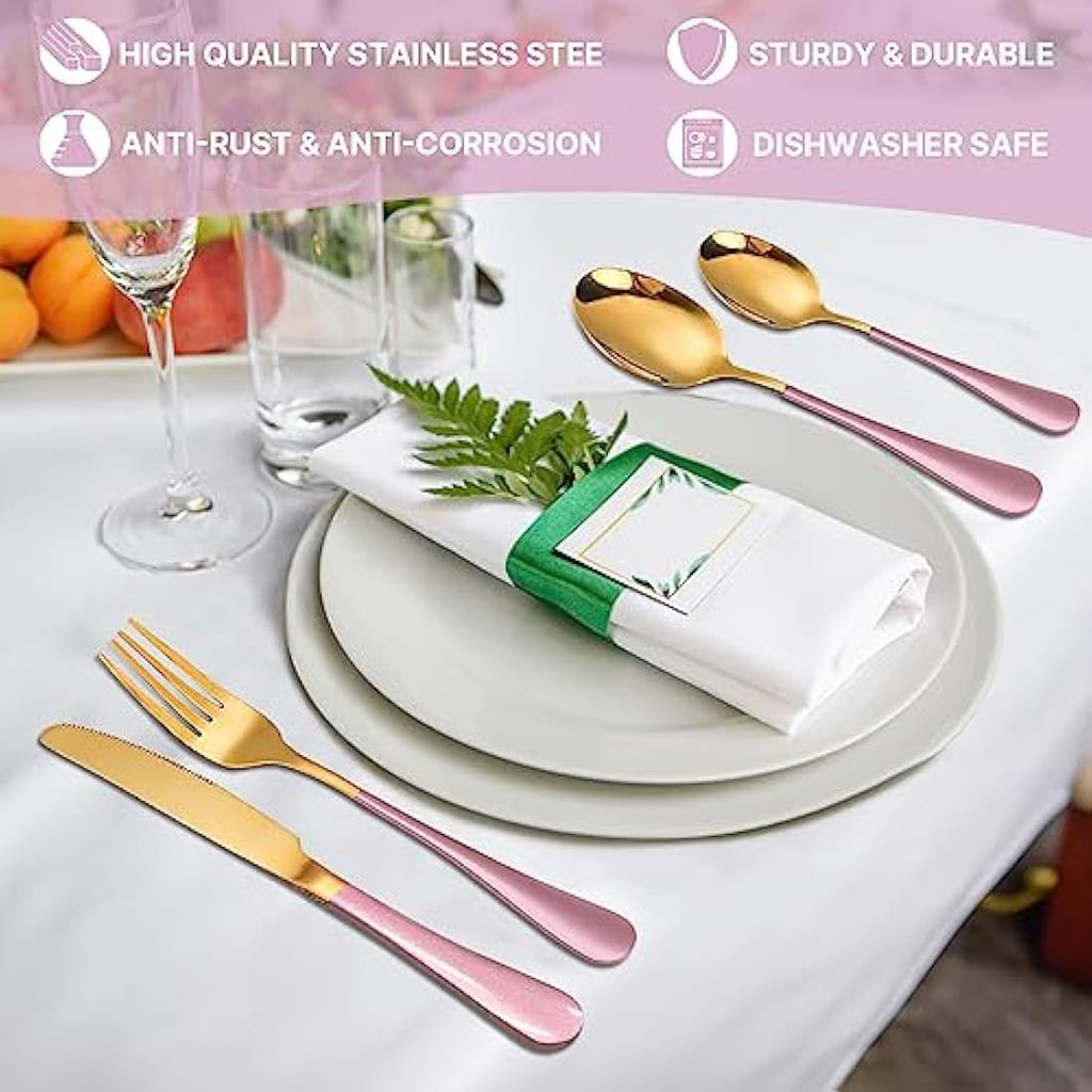 Jolof Store 24-Piece Stainless Steel Flatware Set for 6 – Pink & Gold
