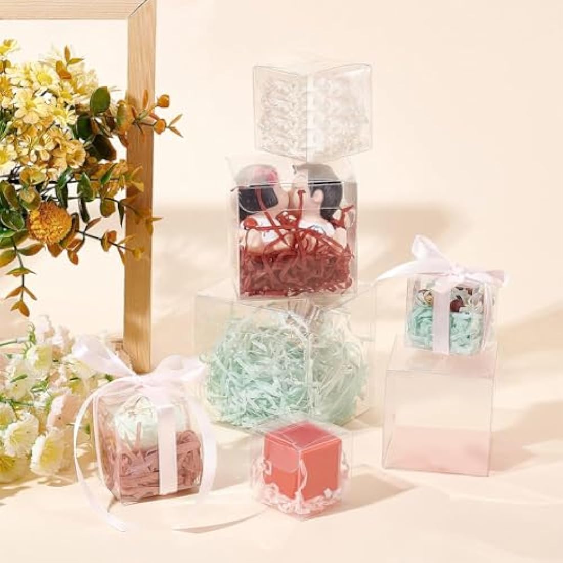 BENECREAT 10PCS Clear PVC Gift Boxes | 14x14x14cm Square Wedding Favors