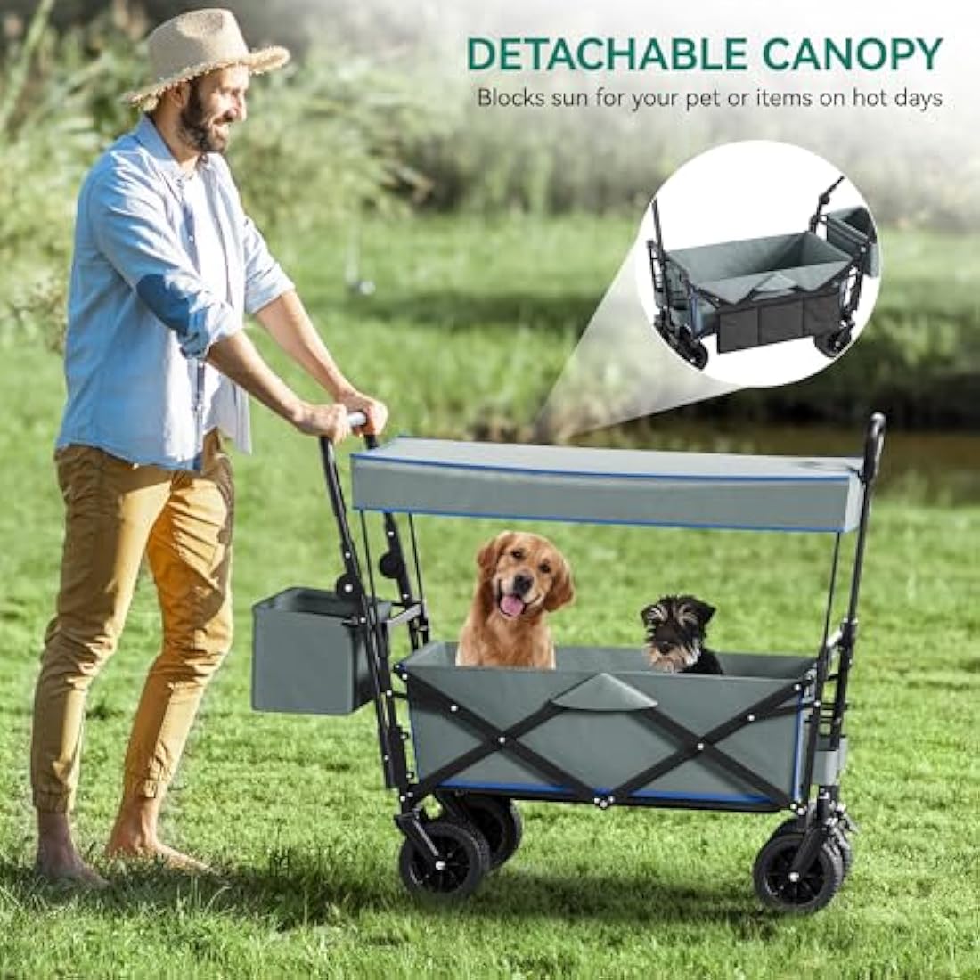 YITAHOME Foldable Beach Wagon – Heavy Duty Garden Trolley with Canopy