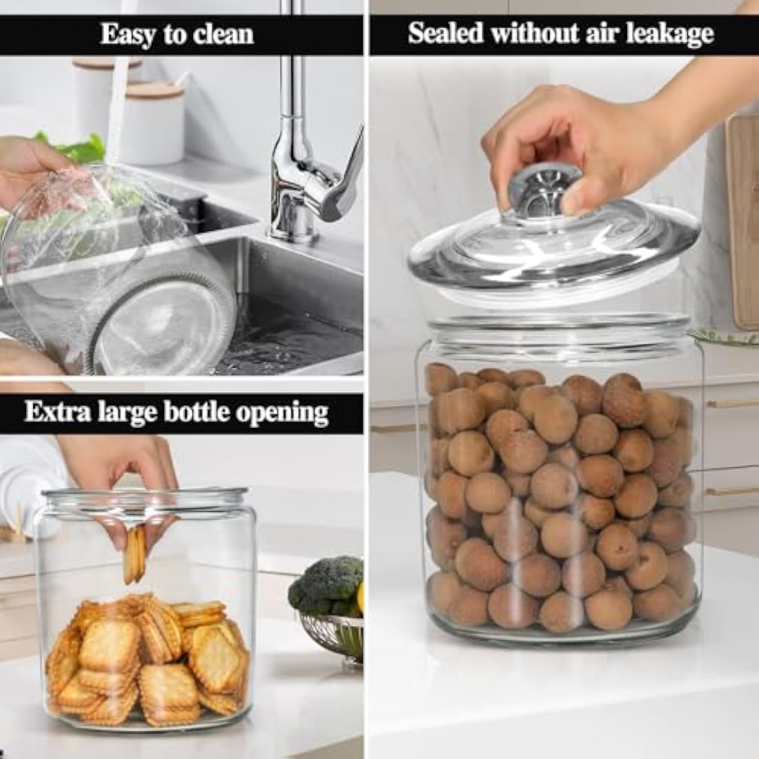 3.9L Glass Storage Jars with Airtight Lids - Set of 2