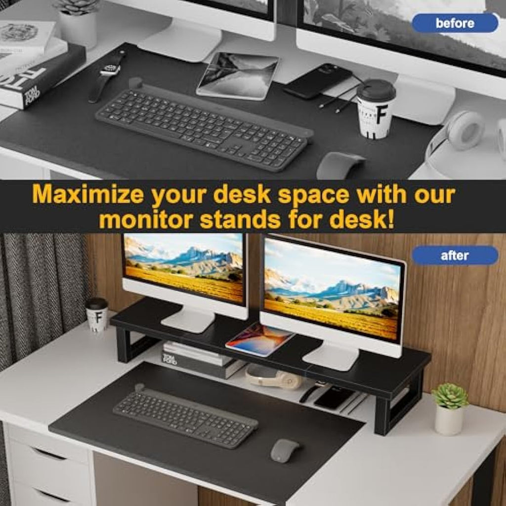 OYRREU Dual Monitor Stand – 91cm Ergonomic MDF Desk Riser, Black